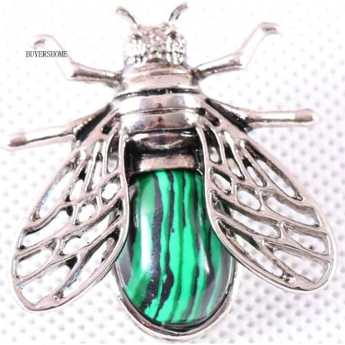 37x37MM Cicada Brooch Natural Stone Green Malachite Bead Pendant For Men Women Jewelry Gift 1Pcs K630