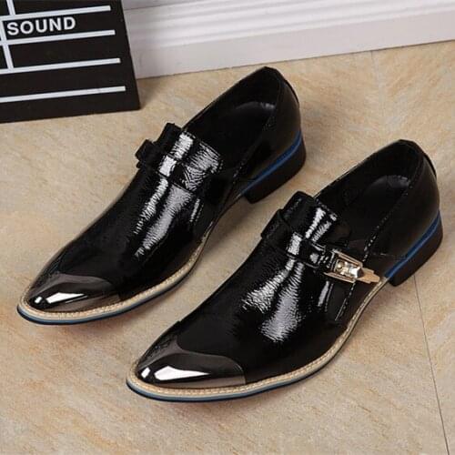 Christia Bella Fashion Party Male Blcak Real Leather Buckle Strep Shoes Men Big Size Business Formal Shoes Man Pointed Toe Shoes