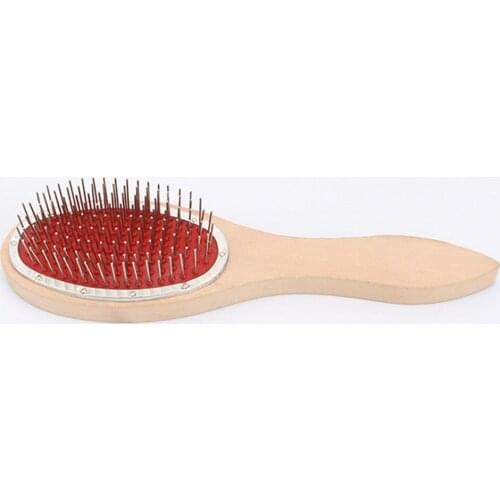 Wooden Handle Detangling Hair Brush Hair Wig Styling Steel Combs Wide-toothed Round Head Massage Brush Reduce Hair Loss Tool