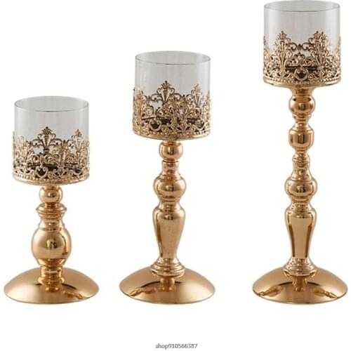 Elegant Plated Iron Candle Holder Glass Tea Light Decorations Classic Candles Stand Wax Candles Candlestick Holders 21wholesales