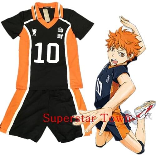 Haikyuu Karasuno Hinata Shyouyou High School Uniform Jersey Costume Number 10 T-shirt and Pants Superstar Town