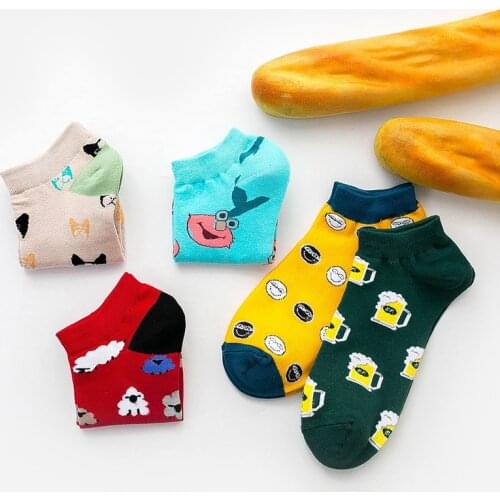 5Pairs/Lot New Cartoon Smiley Cotton Socks For Women And Girls Casual Short Low Cut Korean Cute Funny Boat Socks Sokken Vrouwen