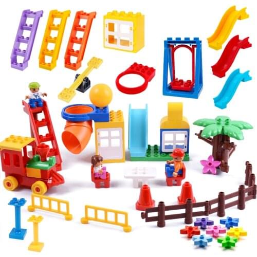 Playground Big Building Blocks accessory Swing Slide seesaw Assemble DIY Toys Children Gift Compatible with Duplo animal Bricks