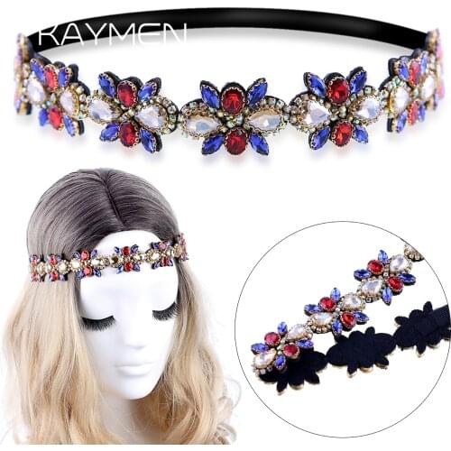 Kaymen Crystal with Rhinestones Elastic Headbands, Girls Handmade Crystal Hair Accessory Women Headwear Jewelry 1008