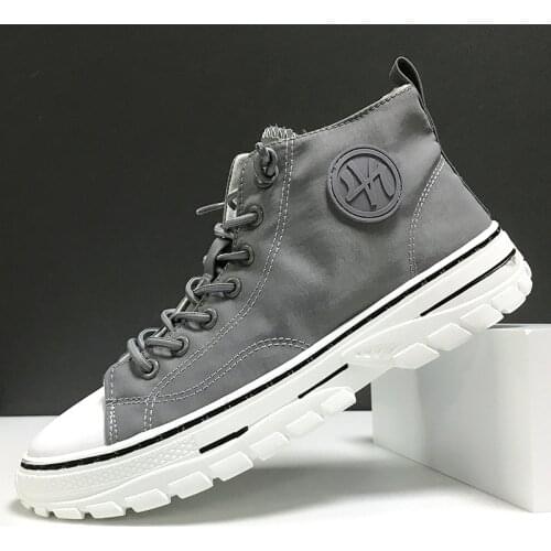 Men High Top Canvas Shoes Summer Breathable Lace-up Sneakers with Platform Black Gray Nonslip Designer Vulcanized Footwear