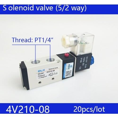 20pcs free Shipping 2 Position 5 Port Air Solenoid Valves 4V210-08 4V210-06 Pneumatic Control Valve , DC12v DC24v AC110v 220v