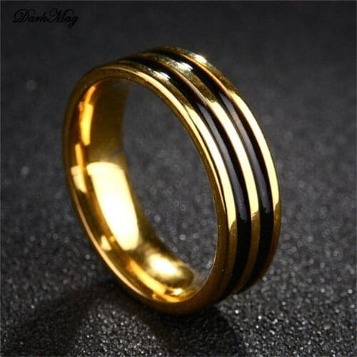 DarkMag Trend Two Black Line Gold Rings Wedding Band Vintage Men Women Jewelry Anime Anel Masculino Aneis Alliance