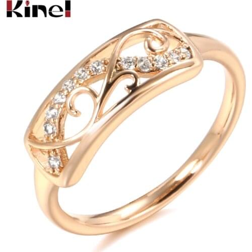 Kinel Hot Ethnic Bride Wedding Ring 585 Rose Gold Hollow Carved Pattern Natural Zircon Rings Women Fashion Jewelry