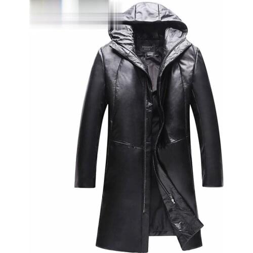 Genuine Sheepskin Coat Down Jacket Hooded Men Leather Jackets Chaqueta Cuero Hombre YY103AB B22104
