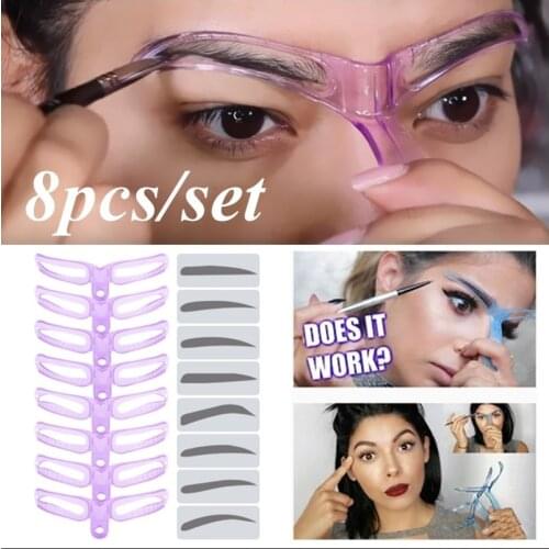 M`J 8PCS Eyebrow Shaper Makeup Template Eyebrow Grooming Shaping Stencil Kit DIY Eyebrow Template Reusable 8 in1 Eyebrow Shaping