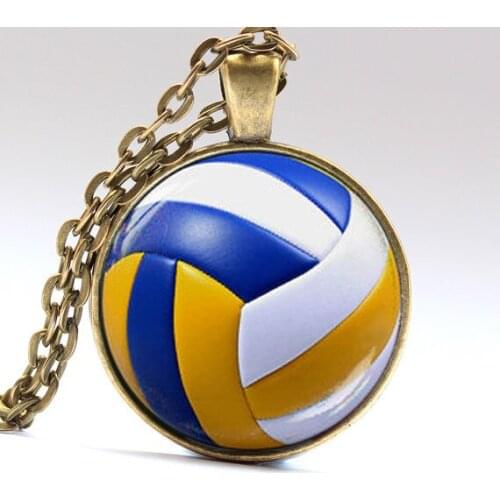 Men Vintage Volleyball Pendant Necklace Antique Chain with Collares Sports Ball Volleyball Player Gift Men