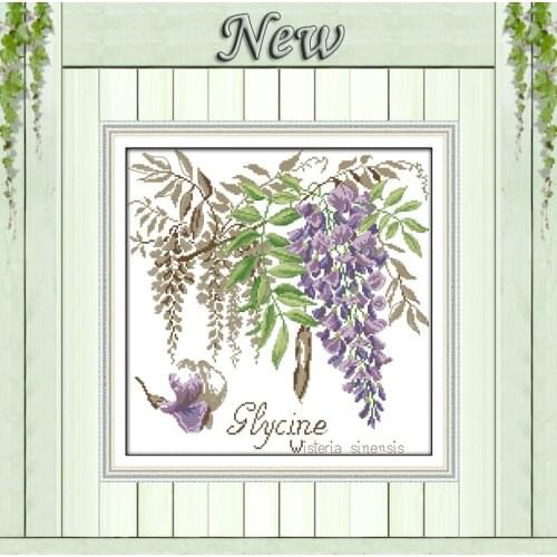Violet flower leaves Counted print on canvas DMC 14CT 11CT Cross Stitch Needlework kits Embroidery Sets home wall decor painting