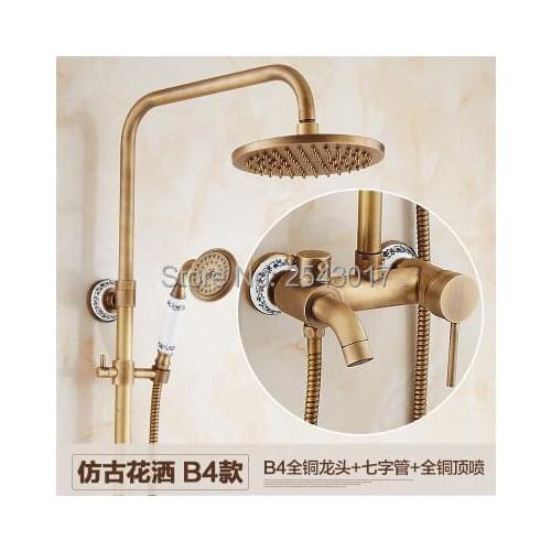 Bathroom Shower Faucet Set Wall Mounted Antique Copper Phone Style Ceramic Handheld Shower Single Handle ZR07