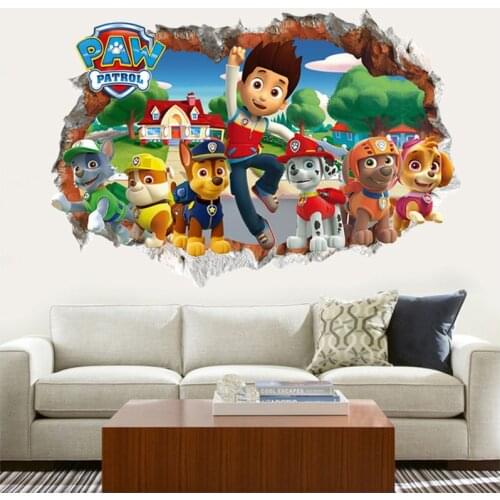 Paw Patrol Sticker Anime Figure Patrol Rescue Crew Wall Stickers Child Boys Bedroom Kindergarten Wallpaper Deco DIY 3D Stickers