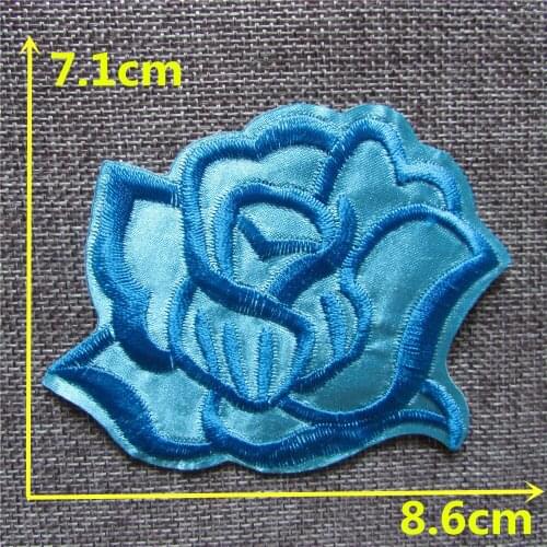 1pcs blue roses flower embroidered patches stripes badge fabric applique embroidery clothes pants DIY accessories patches