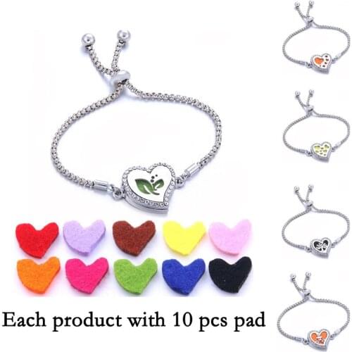 New Heart shaped Aromatherapy lockets Bracelets Perfume Aroma Essential Oil Diffuser crystal Bracelet jewelry with 10 pad