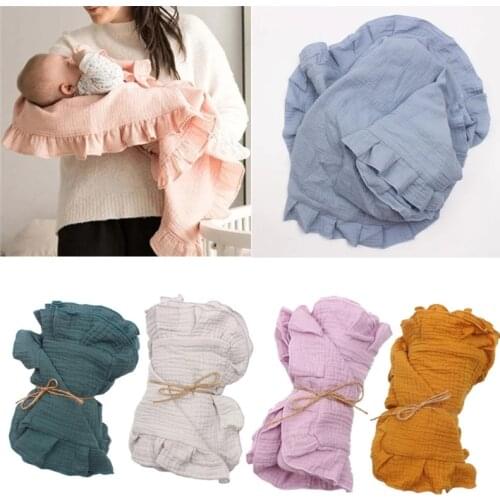 4 Layers Ruffle Swaddle Blankets Newborn Muslin Baby Blanket Wrap Organic Cotton Bedding Infant Bath Towel Photography Props