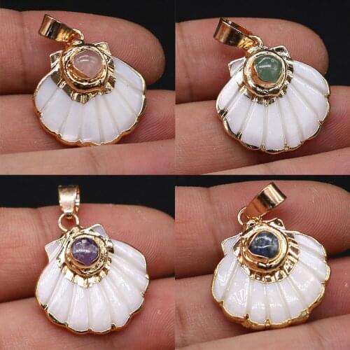 Natural Stone Shell Pendants Gold plated Turquoises Opal Quartz for Jewelry Making Trendy Earring Necklace Accessories