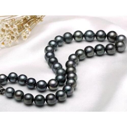 Stunning 10-11mm round sout sea black pearl necklace 18inch925silver