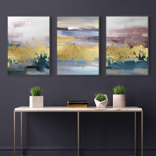 Nordic Golden Abstract Wall Art Canvas Poster and Print Canvas Painting Landscape Decorative Modren Poster for Living Room