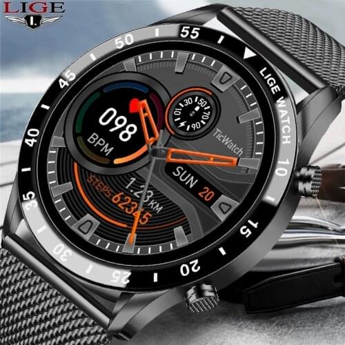 LIGE 2021 New Men Smart watch Bluetooth Call Full touch screen sports Fitness watch IP67 waterproof watch For Android iOS + Box