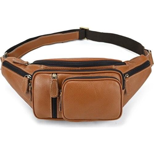 Men Genuine Leather Waist Chest Bags Pouch Single Shoulder Cross Body Bags High Quality Natural Cowskin Hip Bum Fanny Belt Pack