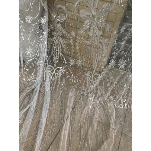 Super quality Embroidered tulle African French Lace Fabric with beads ZH-1098815 french lace fabric