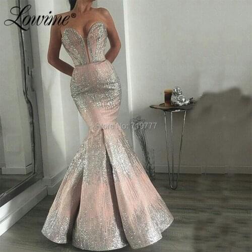 Formal Evening Dress Pink Glitter Wedding Party Dress Arabic Vestidos Women Arabic Gown 2019 Aibye Robe De Soiree Longue