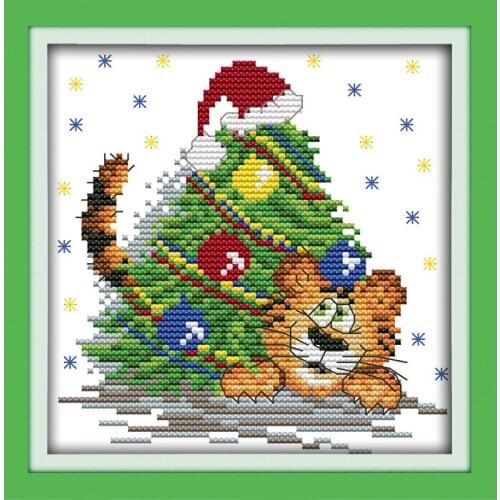 Everlasting Love The Naughty Little Christmas Tiger Ecological Cotton Chinese Cross Stitch Kits Counted Stamped Sales Promotions