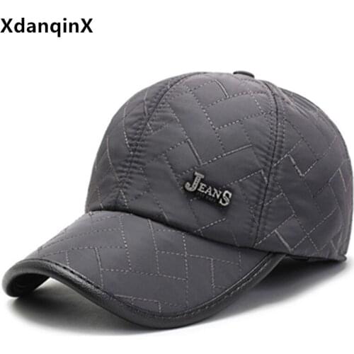 XdanqinX Men Winter Hat Thermal Baseball Cap Mens Thick Warm Earmuffs Hats Snapback Cap Adjustable Size Bone Casual Sports Caps