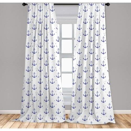 Anchor Window Curtain Aquarelle Anchor Motifs with Paint Splashes Nautical Monochrome Design Lightweightative with Rod Pocket