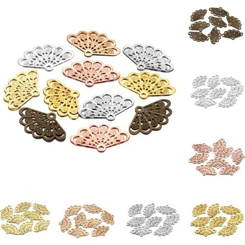 50Pcs Brass Fan Shape Stamping Floating Flower Materials Handmade Hair Clips Findings For Jewelry Making Supplies Accessories