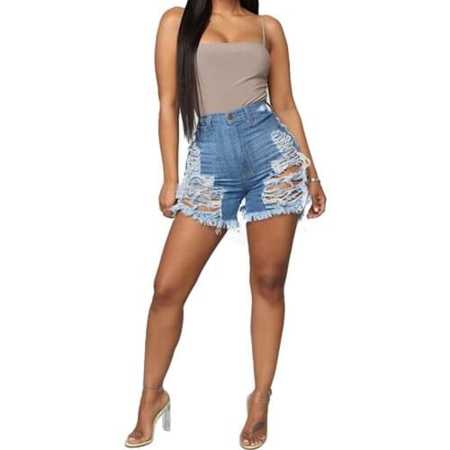 Women Shorts Summer 2020 Fashion Ladies Girls Denim Shorts Rib Jeans Female Push Up Hole Skinny Shorts Plus Size S-5XL WDC4923