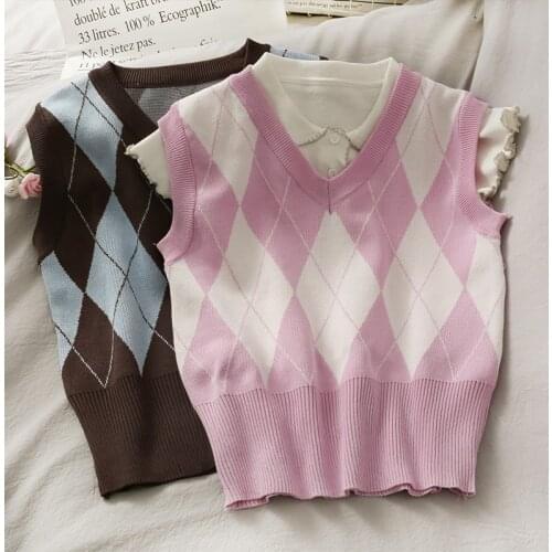 Heliar Women Autumn Sweater Vest Diamond Geometric Female Sleeveless Knitted Pullvers Women Sweaters Vest 2021 Autumn