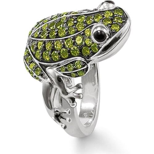 925 Sterling Silver Green Zirconia Frog Cocktail Rings, European Fashion Thomas Style Glam Ring Jewelry Ts Gift for Women Men