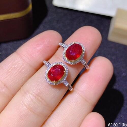 925 pure silver Chinese style natural ruby womens luxury classic simple oval two color adjustable gem ring fine jewelry support