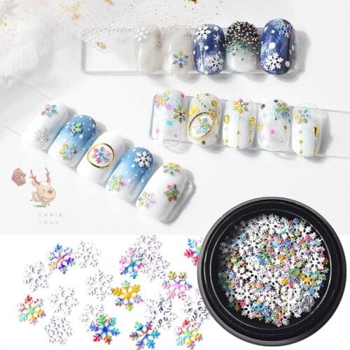 1Box Mixed White/Colorful Snowflake Nail Sequins Untrl-Thin Metal Nail Glitter Flakes 3D Charm DIY Christmas Nail Art Decoration