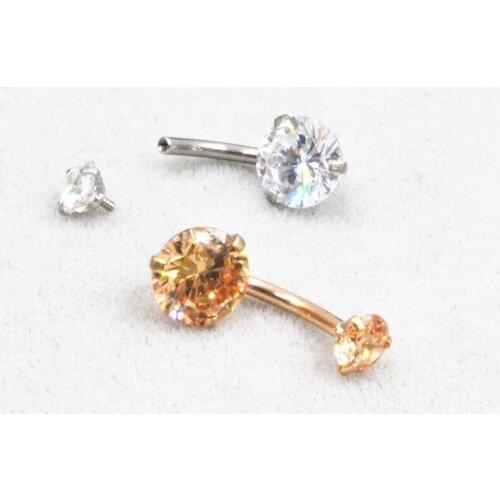 50PCS Surgical Steel Double CZ Navel Belly Ring Button Bar Internally Threaded Navel Rings Body Piercing Jewelry