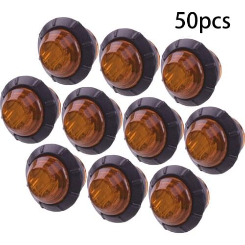 50pcs/Set 12V Amber Yellow 3/4" Round 3 LED Side Bullet Marker Light IP67 Waterproof for Truck Trailer Buse Boat Caravan