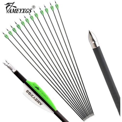 6/12pcs 32inch Archery Pure Carbon Arrow Spine 600 ID 4.2mm S Pin Nocks for Compound Recurve Bow Shooting Training Accessories