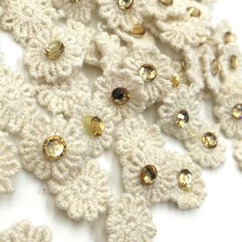 60pcs Mini Ribbon Bows Flower with Rinestone Appliques Sewing Craft Lots B306