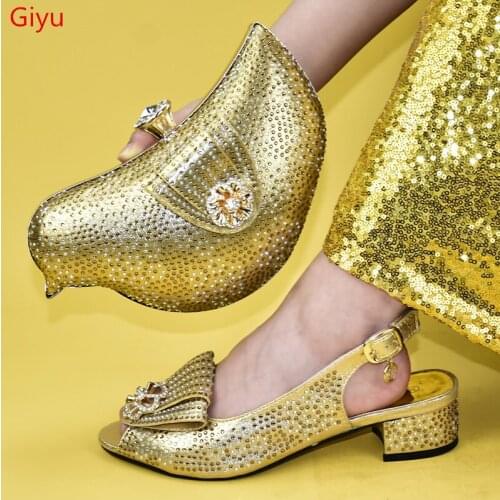 Doershow niceAfrican Shoes And Bag Matching Set With gold Hot Selling Women Italian Shoes And Bag Set For Party Wedding ! HJG1-3