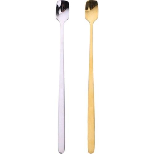 Promotion! 1 Pc Long Handle Ice Cream Spoon Stainless Steel Square Head Mirror Polishing Milk Tea Coffee Stirring Spoons Flatwar