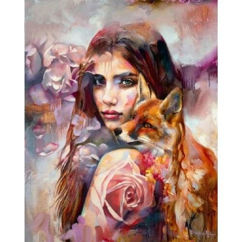 DIY 5D Diamond Mosaic woman Fox Handmade Diamond Painting Cross Stitch Kits Diamond Embroidery Pattern Rhinestone