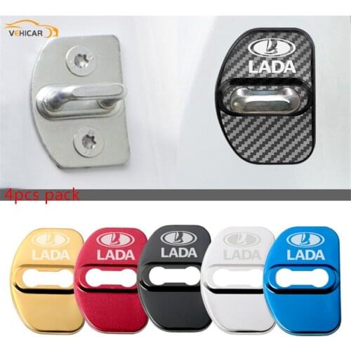 VEHICAR 4PCS Stainless Steel LADA Car Door Lock Cover Protector Auto Case Waterproof DIY Lada Decoration Accessories