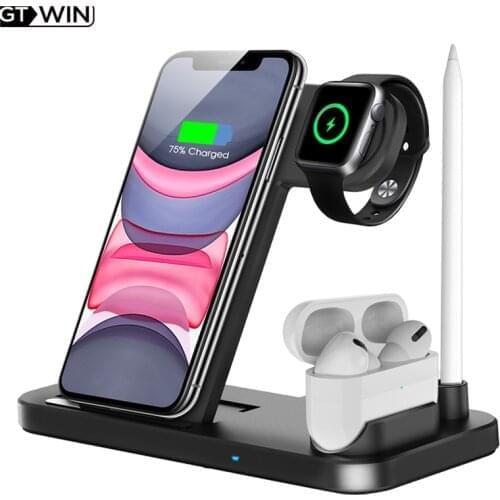 GTWIN 3 In 1 Wireless Charger Stand 15W Fast Charging Dock Station For IPhone Samsung Apple iWatch 1~6 Airpods Pro For IPhone 12