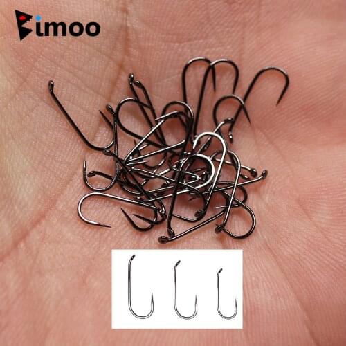Bimoo 50pcs Fly Fishing Barbless Hooks 1X Strong Thin Wire for Nymph Hook Lures Jig Hook Fly Tying Material Black Nickel 14 1618