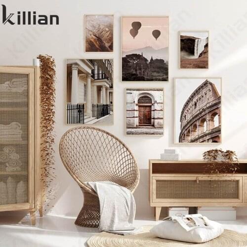 European Classic Architecture Print Wall Sticker Art Poster Modern Landscape Painting Hot Air Balloon Wall Papers Home Decor