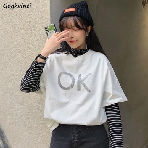 T-shirts Women Short Sleeve Letters Korean Style Simple Design Hakajuku Office Lady Casual Baggy Students Boyfriend Unisex Chic
