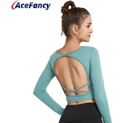Women Crop Top Long Sleeve Yoga Crop Top Acefancy Vital Female T-shirt Gym Sports Backless Workout Tops For Women Yoga YJY20-2